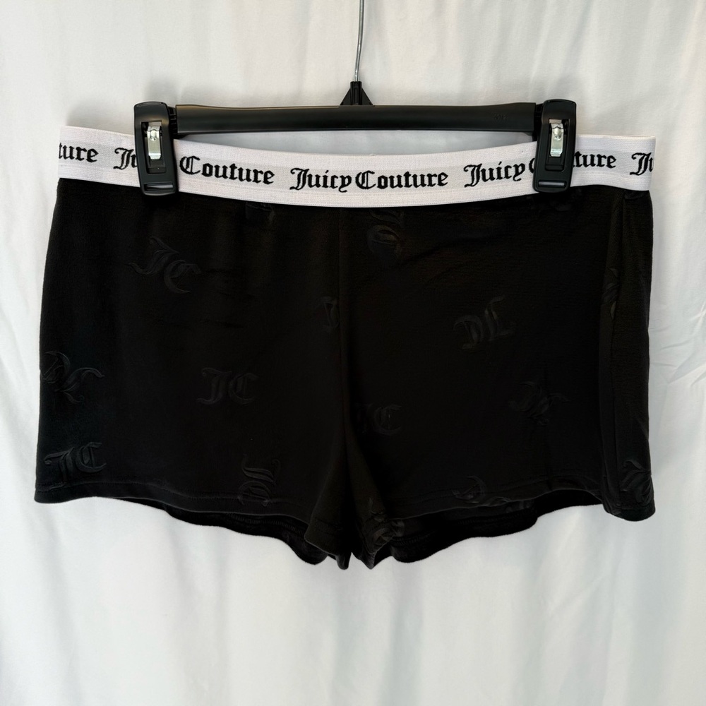 Y2K Juicy Couture Black Velour Logo Pajama Sleep Shorts Large Soft Comfy Preppy‎
